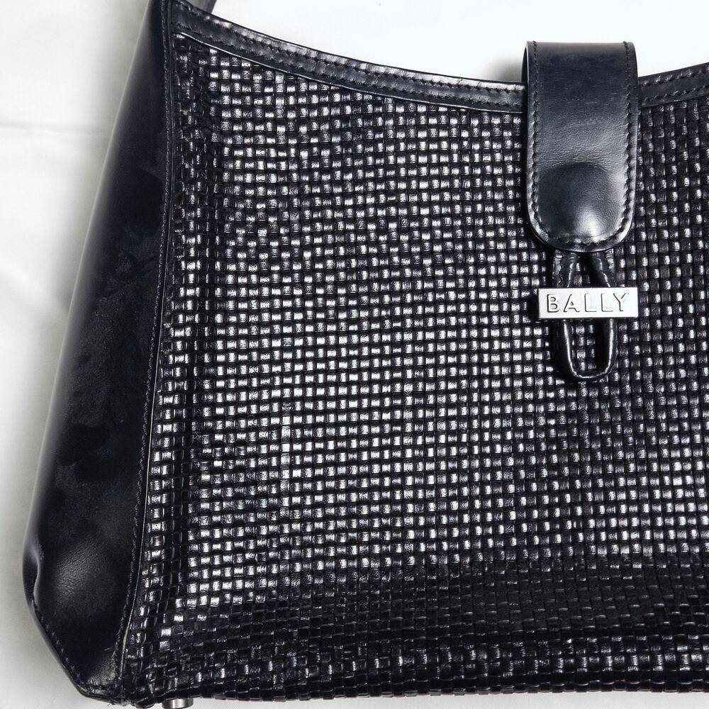 Bally Woven Leather Shoulder Bag Black Structured Minimalist Quiet Luxury - Picture 4 of 12
